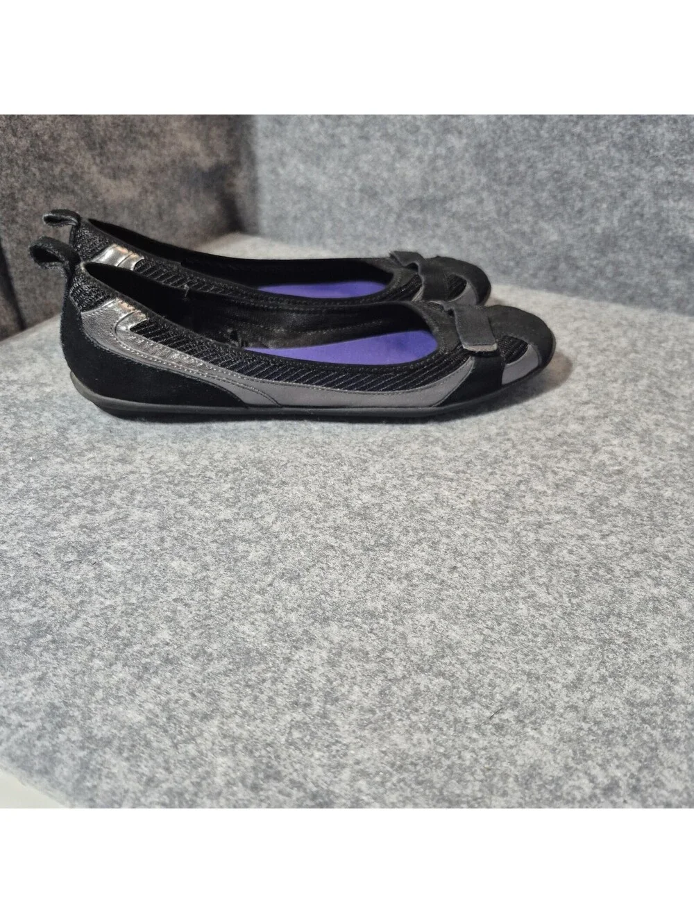 Croft & Barrow Elm Slip On Adjustable Ballet Flats 11 Med Black Silver